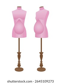 Ilustração vetorial realista de manequins de alfaiate grávidas para costurar roupas de maternidade. Formas de vestido feminino com colisão de bebê para design de moda e acessórios de vestuário.