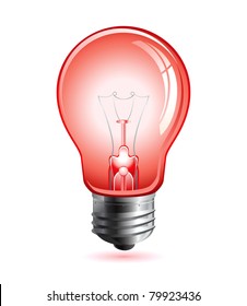 Realistic vector illustration of a red light bulb isolated on white.