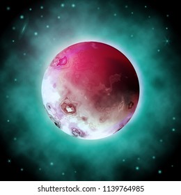 Realistic Vector Illustration of Red Moon. 3D Planet of the Dark Space Background with Flickering Stars