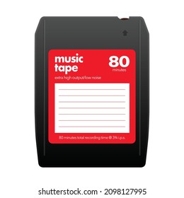 Realistic vector illustration of a retro Eight track or 8 track cartridge audio media tape isolated on white background.