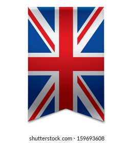 Realistic vector illustration of a ribbon banner with the british flag. Could be used for travel or tourism purpose to the country united kingdom in europe.