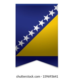 Realistic vector illustration of a ribbon banner with the bosnian flag. Could be used for travel or tourism purpose to the country bosnia in europe.