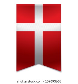 Realistic vector illustration of a ribbon banner with the danish flag. Could be used for travel or tourism purpose to the country denmark in europe.