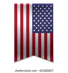 Realistic vector illustration of a ribbon banner with the american flag. Could be used for travel or tourism purpose to the United States of America (USA).