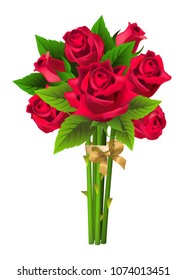 Realistic vector illustration of rose bunch. Bouquet, present, dating. St. Valentine day concept. For topics like flowers, holiday, love