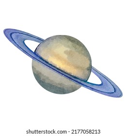 Ilustración vectorial realista del planeta Saturno aislado en el fondo blanco. Esbozo gráfico de color dibujado a mano. Imitación de la pintura acuarela. Plantilla de imágenes prediseñadas.