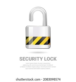 Ilustración vectorial realista del candado de seguridad. Adecuado para el diseño de elementos de seguridad del sistema, protección de seguridad y protección segura. Ilustración vectorial de candado brillante.
