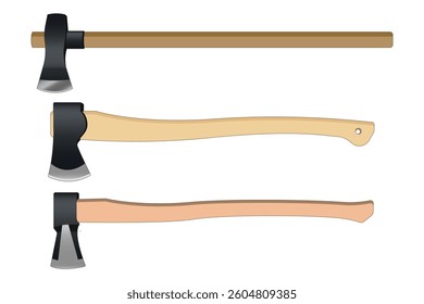 Realistic vector illustration. Set of axes. Construction and gardening tools.