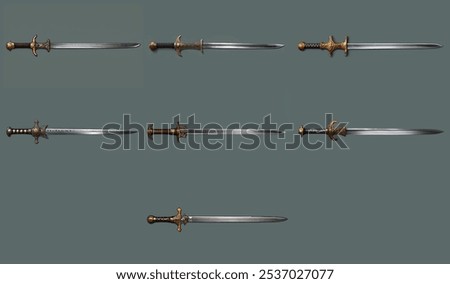 Realistic vector illustration of set of fantasy medieval knight swords