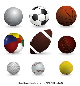 Realistic vector illustration set of sport balls on white background