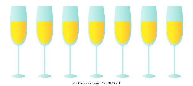 Realistic vector illustration set of transparent champagne glasses with sparkling white wine, on white background. Love heart concept. Ring for engagement and Valentine s day.