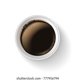 Realistic Vector Illustration Showing A Top View Of The To Go Paper Coffee Cup. Object Isolated On The White Background.