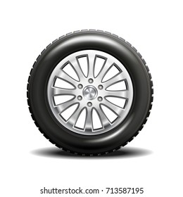 Realistic Vector Illustration Of A Single Car Tire On A White Background