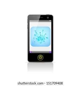 Realistic vector illustration of smartphone isolated on white. Water splash on the screen.