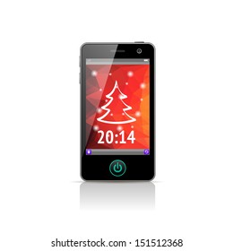 Realistic vector illustration of smartphone with New Year 2014 isolated on white.