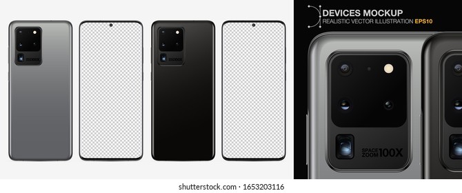 Realistic vector illustration smartphones black, gray and red color. Mockup smartphone with blank screen for your design. EPS10