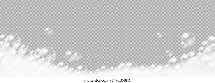 Realistic vector illustration of soap foam bubble. Illustrating cleaning supplies and frothy bath experience rendered in 3d with transparency