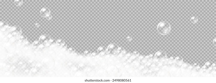 Realistic vector illustration of soap foam bubble. Illustrating cleaning supplies and frothy bath experience rendered in 3d with transparency