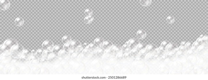 Realistic vector illustration of soap foam bubble. Illustrating cleaning supplies and frothy bath experience rendered in 3d with transparency