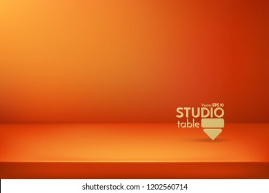 Realistic vector illustration. Studio table for design. Orange surface with background