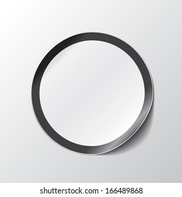 Realistic vector illustration template of circle sticker. White middle, black edges, shadow. Peeled off edges. Eps10.