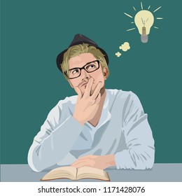 Realistic vector illustration of a thinking man