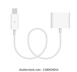 The realistic vector illustration of Thunderbolt to Multiport Adapter cable. Connector or plug for connecting and charging phones, mobile devices, computers, tv, tablets, and game consoles.