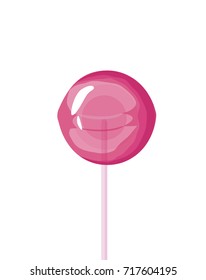 A realistic vector illustration translucent pink sweet lollipop isolated on white background with a chewing gum inside.