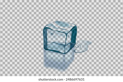 realistic vector illustration of the transparent melting blue ice cube.