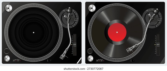 Ilustración vectorial realista de tocadiscos con disco de vinilo