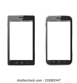 Realistic vector illustration of two different modern black smartphones. eps10