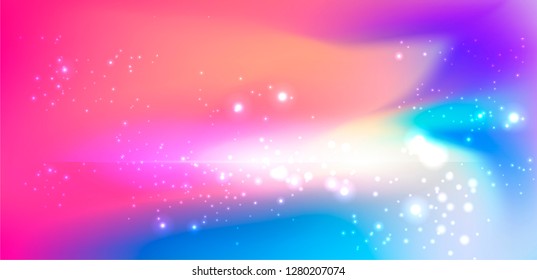 Realistic vector illustration of Universe and galaxy, cosmic nebulae. Physical cosmology, science fiction wallpaper. Beauty of deep space: purple, pink, blue, violet bright colors.