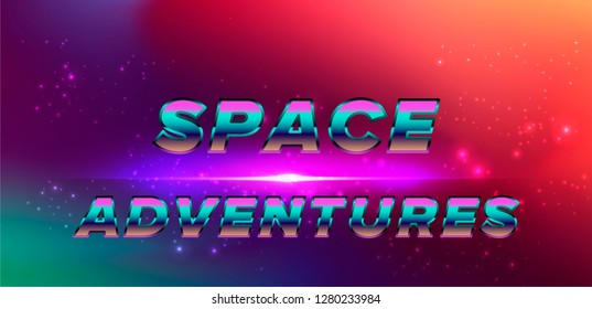 Realistic vector illustration of Universe and galaxy, cosmos. Retrofuturistic science fiction wallpaper, VHS 90s-90s style inspirated, purple, pink, blue, violet, red bright colors.