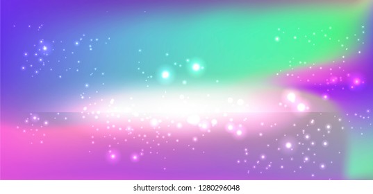 Realistic vector illustration of Universe and galaxy, cosmic nebulae. Retrofuturistic science fiction wallpaper. Beauty of deep space: purple, pink, blue, violet bright colors.