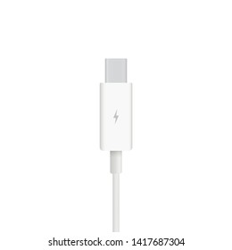 The realistic vector illustration of USB to Thunderbolt 2 cable. Connector or plug for connecting and charging phones, mobile devices, computers, tv, tablets, and game consoles.