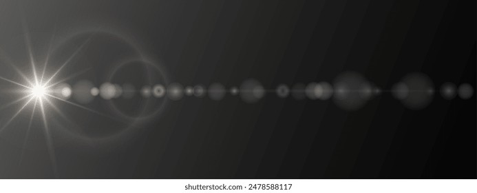 A realistic vector illustration of various light effects on a black background, including sparkling stars and flickering and flashing lights. Vector Sun and Star