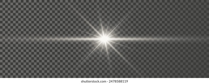 A realistic vector illustration of various light effects on a black background, including sparkling stars and flickering and flashing lights. Vector Sun and Star