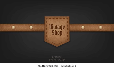 Realistic vector illustration of a vintage leather label with metal buckle, perfect for clothing and fashion designs. Perfect for fashion, clothing, and retro themed designs.  Vintage shop