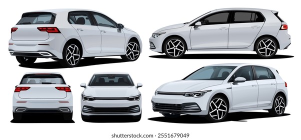 Realistic vector illustration white car in isometric view, isolated in transparent background.