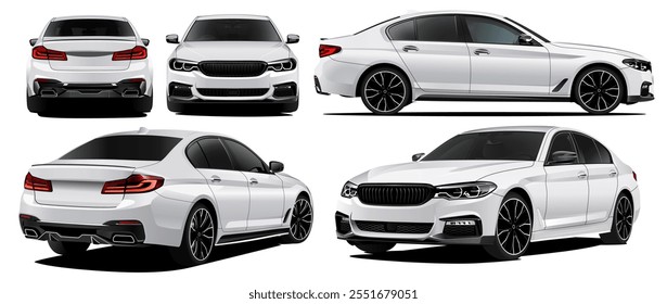 Realistic vector illustration white car in isometric view, isolated in transparent background.