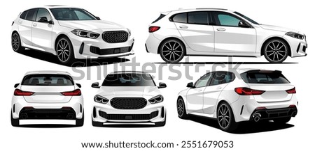 Realistic vector illustration white car in isometric view, isolated in transparent background.