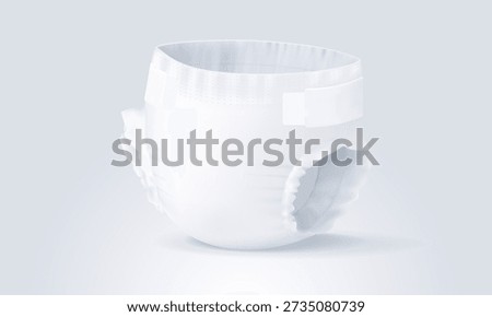 Realistic vector illustration of a white disposable baby diaper. Soft absorbent nappy mockup with elastic waistband and tape tabs for hygiene product packaging