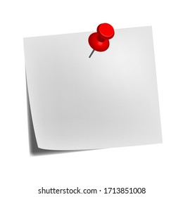 Realistic Vector Illustration of White Paper Pinned on white background