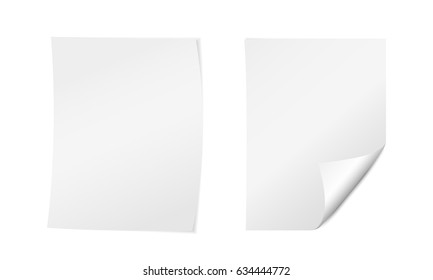 Realistic vector illustration of white paper A4s with bent corner and shadow isolated on white background