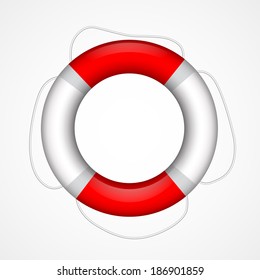 Realistic vector illustration of white red lifebuoy
