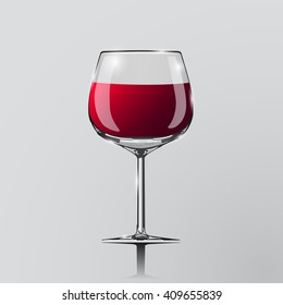 Realistic vector illustration of a wine glass. Clip art. Element of design. Red wine in glass.