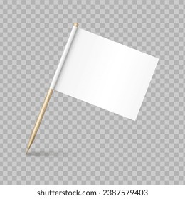 Realistic vector illustration of wooden toothpick with white paper flag.