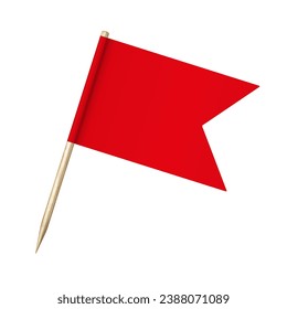 Realistic vector illustration of wooden toothpick with red paper flag.