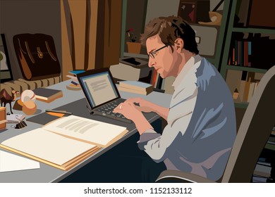 Realistic vector illustration of writer at the computer