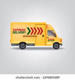 camión de entrega rápida de color amarillo vector realista. Plantilla de Coche de servicios logísticos
